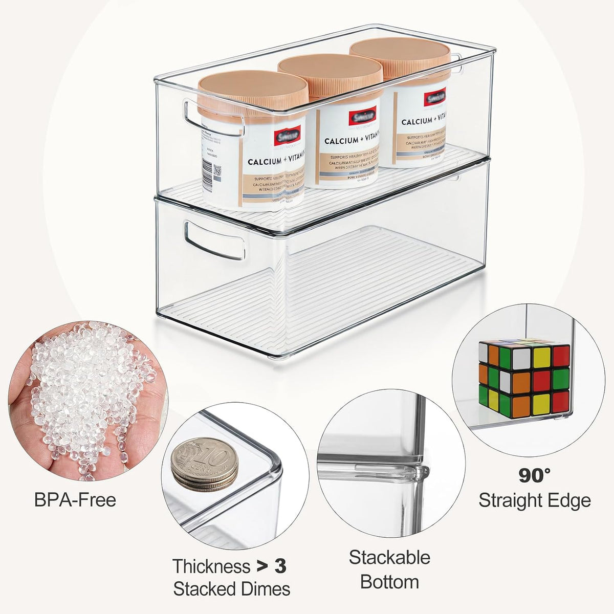 Hudgan 8 Pack Freezer Organizer Bins,Stackable,Clear Bins for Fridge,Pantry