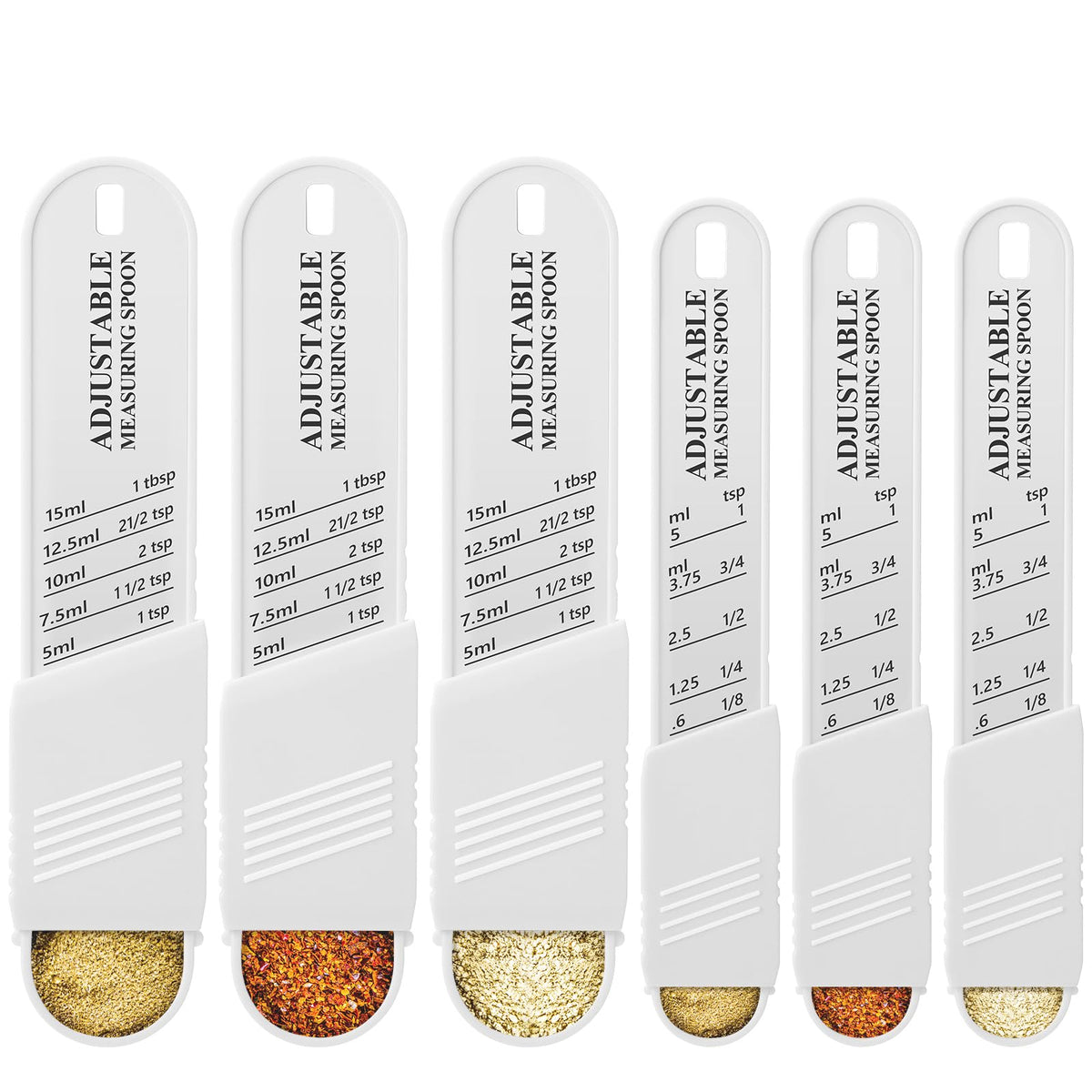 Meanplan 6 Pcs Adjustable Measuring Spoons, Baking Cooking, 2 Sizes, Black