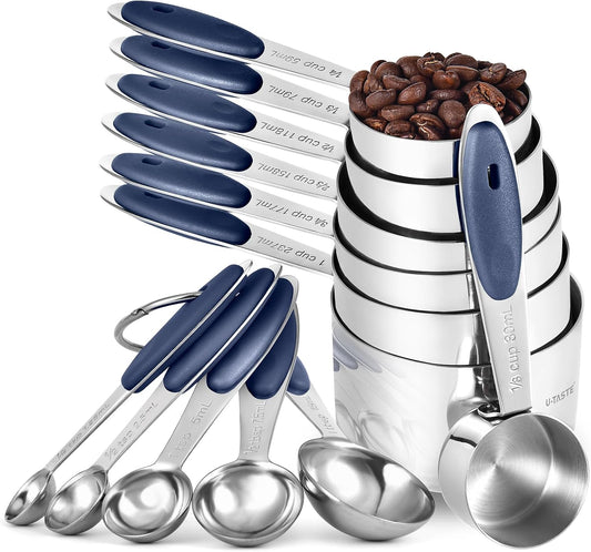 U-Taste Measuring Cups Spoons Set, 18/8 Stainless Steel, 12Pc/Midnight Blue