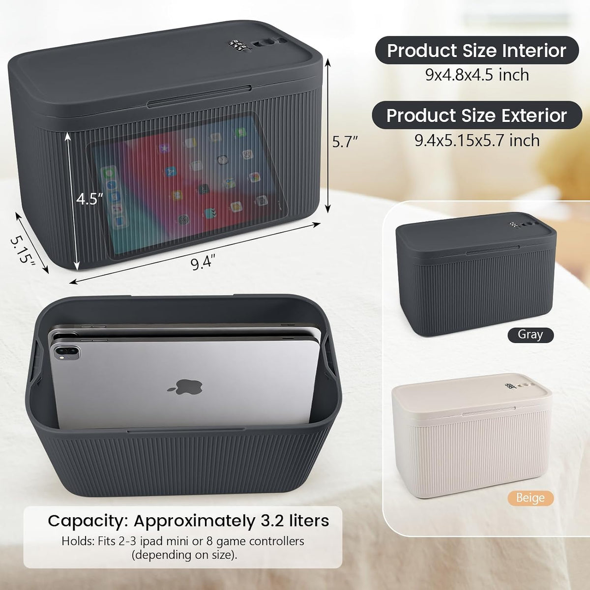 Upgraded Taller Size Medicine Lock Box,Lockable Storage Box with Combination Code for Medication Safe,Lock Box for Pills/Snack/Ipad Mini,Locked Container for Home/Office 9.4X5.15X5.7inch Medium