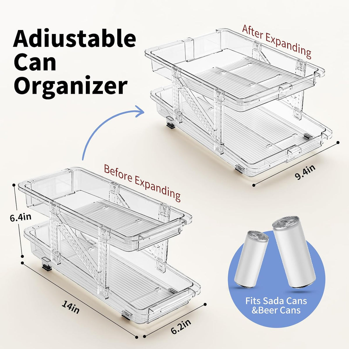 Jsyrjing Drink Organizer for Fridge, Adjustable Soda Can Dispenser 2 Pack