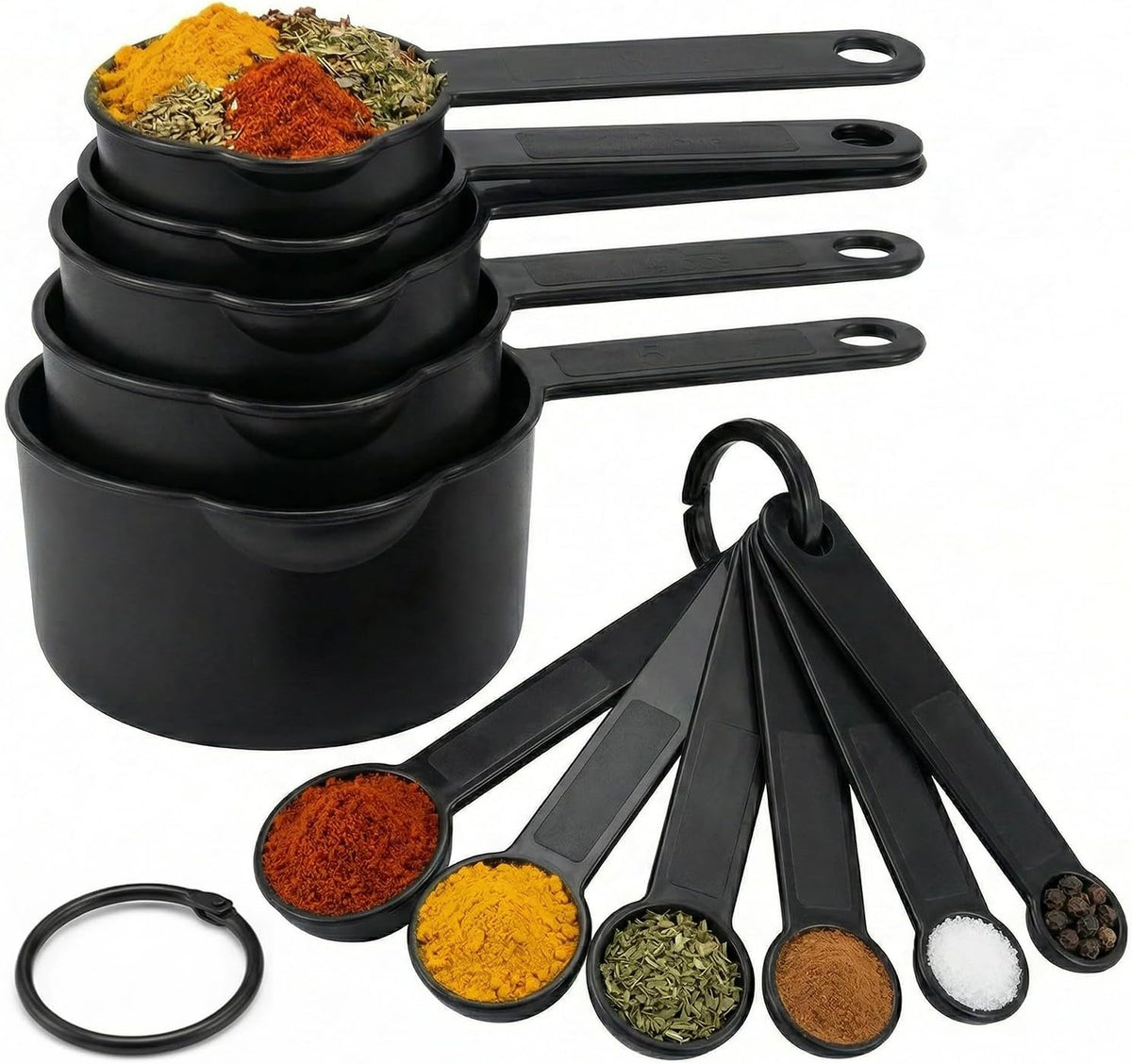 11 Pcs Measuring Cups And Spoons Set - Plastic Nesting For Dry Liquid Ingredients Engraved Markings Kitchen Baking