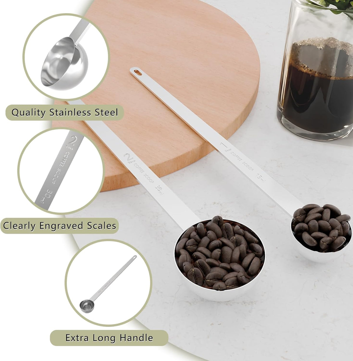 2PCS Extra Long Handle Coffee Scoop, 1Tbsp(15ml) Measuring Spoon
