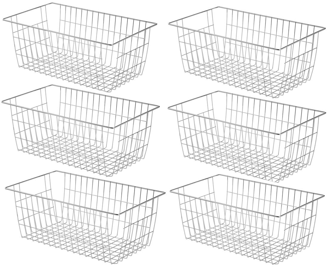 SANNO Freezer Baskets Wire Farmhouse Large Organizer Storage Bins Rack for Storage, Office, Bathroom, Pantry Organization with Handles-Set of 2, 15.7"