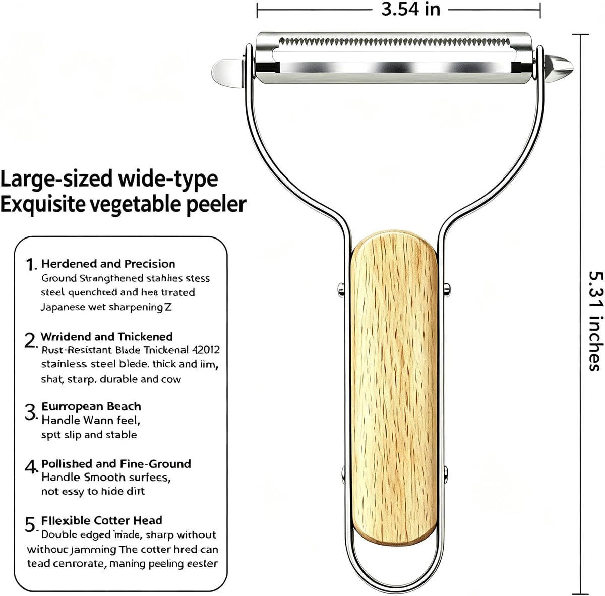 Large Y Veg Peeler, Wide Serrated Stainless Steel Blade Wood Handle