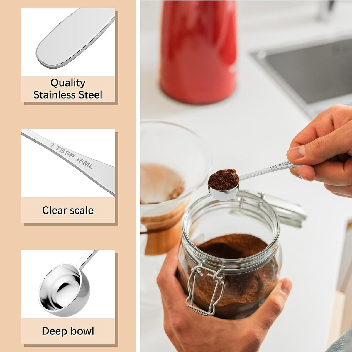 2PCS 1TBSP(15ML) Measuring Spoon, 18/8(304) Stainless Steel Tablespoon