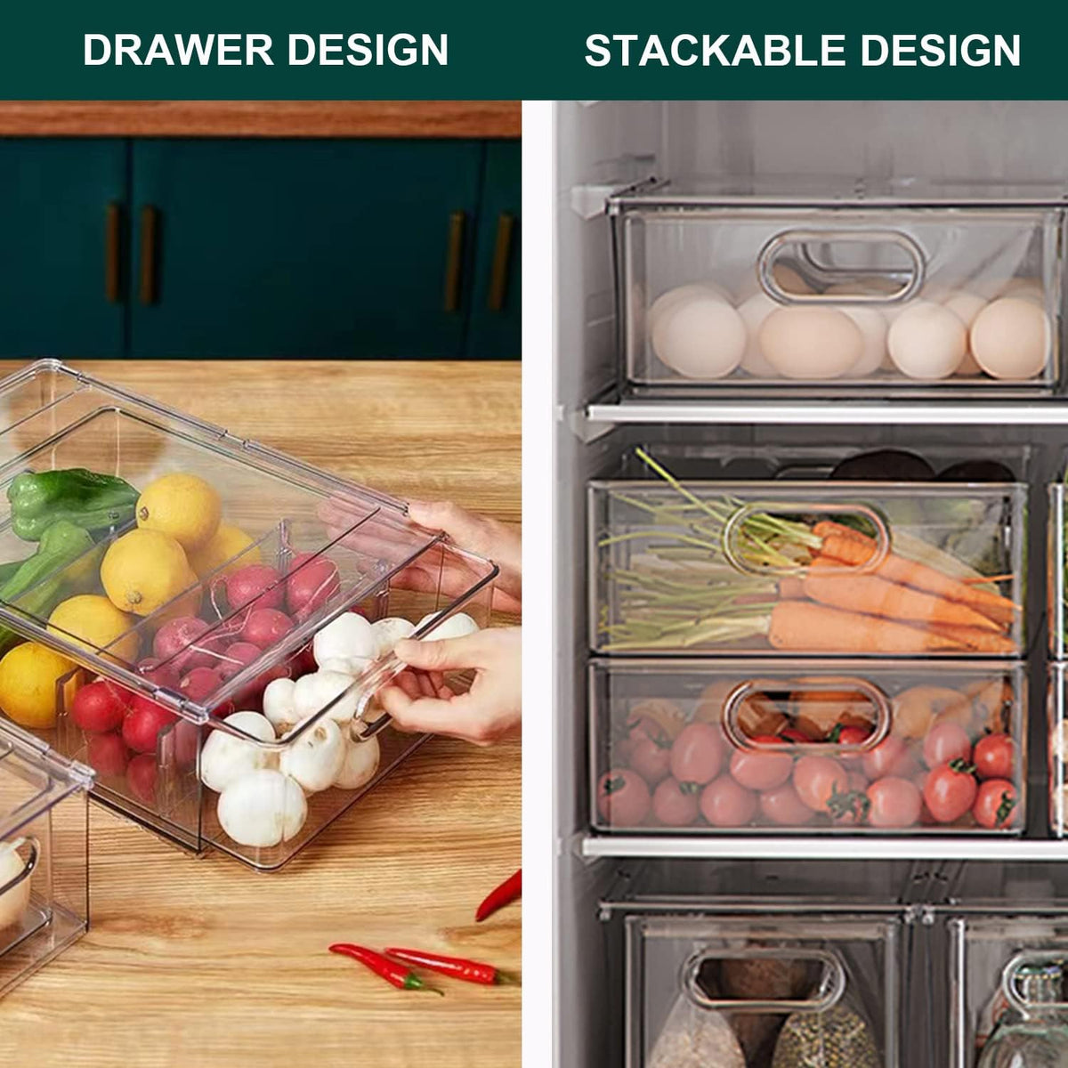 LALASTAR Refrigerator Organizer Bin with Pull-out Drawer, Large Fridge Organizer and Storage Clear, Stackable Pantry Organizer with Handle, BPA Free, 1 Pack, 6.34QT