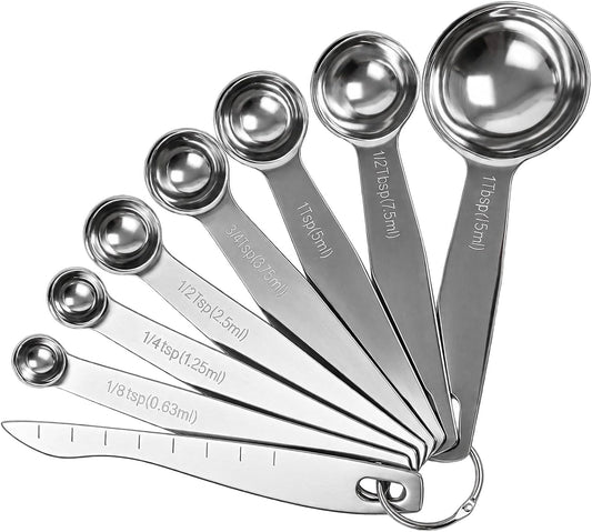 8PCS Measuring Spoons, Premium Heavy Duty Stainless Steel Measuring Spoons Cups Set, Small Tablespoon with Metric and US Measurements, Set of 8 for Measuring Dry and Liquid Ingredients