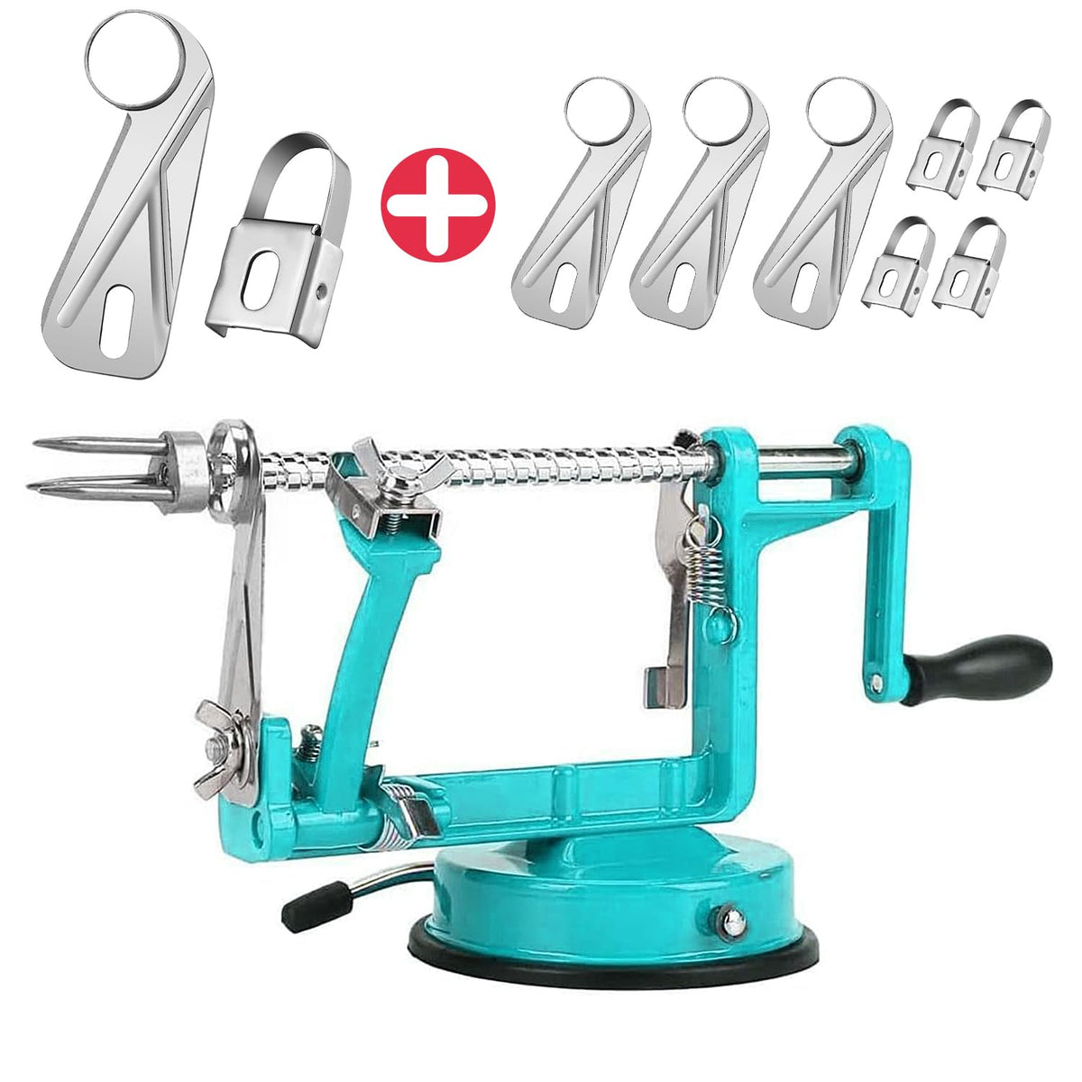 Apple Peeler, Slicer Corer Potato Peelers 3 In 1, Stainless Steel Heavy Duty Suction Cup Base And 7 Extra Blades (Red)