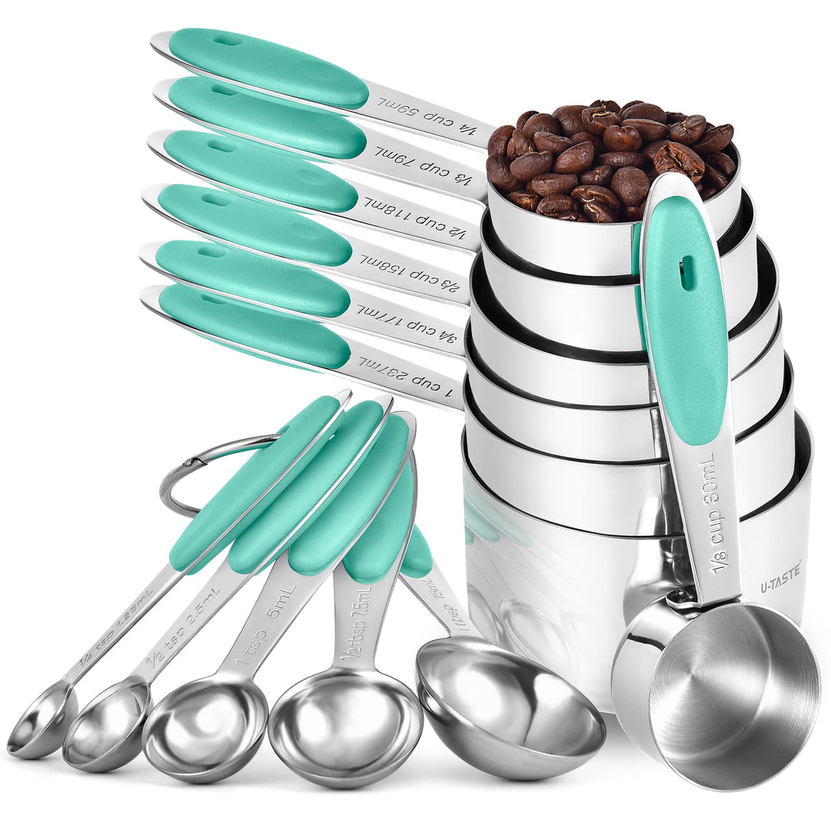 U-Taste Measuring Cups Spoons Set, 18/8 Stainless Steel, 12Pc/Midnight Blue