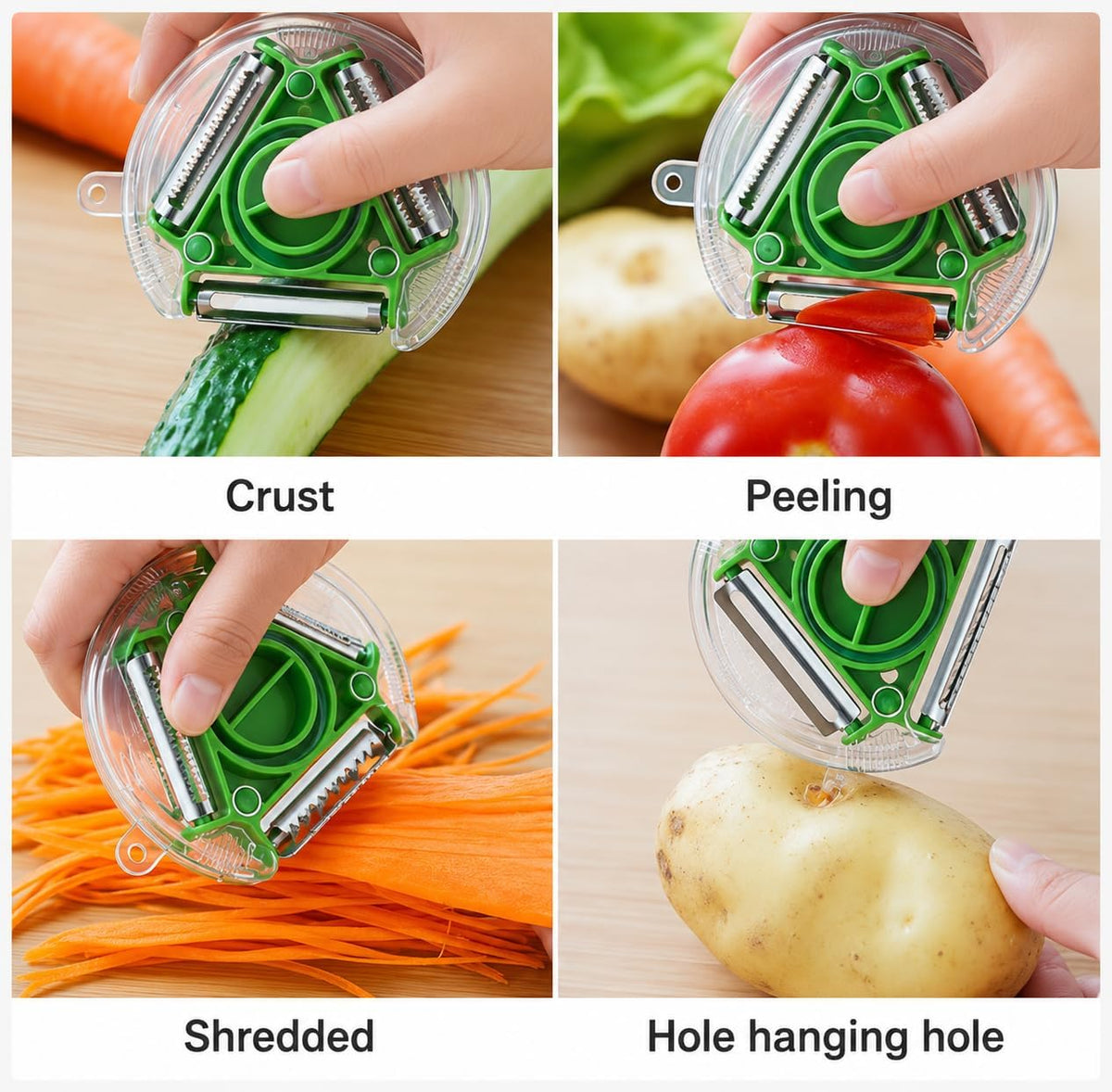 Vegetable Peeler and Paring Knife Set, 3-in-1 Rotary Vegetable Peeler, Ultra Sharp Stainless Steel Blades, Soft Grip Ergonomic Handle, Kitchen Tool, Veggie, Fruit, Potato, Apple, 2-Piece Set-Green