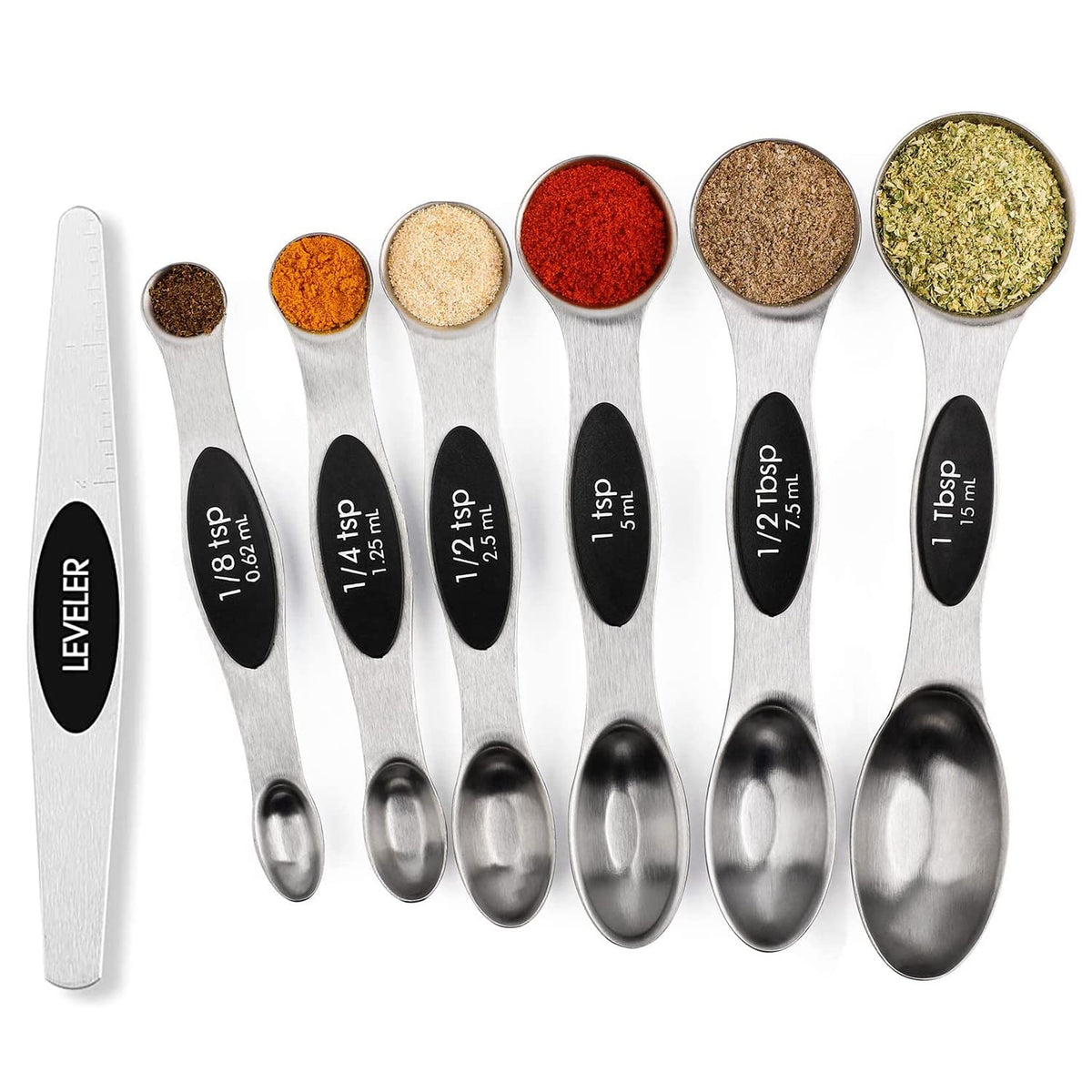 Magnetic Measuring Spoons Set Stainless Steel with Leveler, 9pcs Multicolors Measuring Cups Set for Baking, Measuring Cups and Spoon Set Kitchen Gadgets Apartment Essentials Fits in Spice Jars