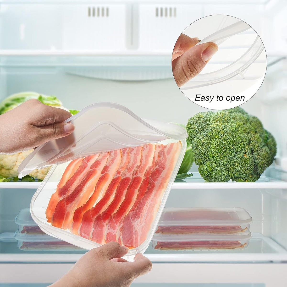 Suclain 4 Pcs Bacon Keeper Deli Meat Container with Lids for Refrigerator