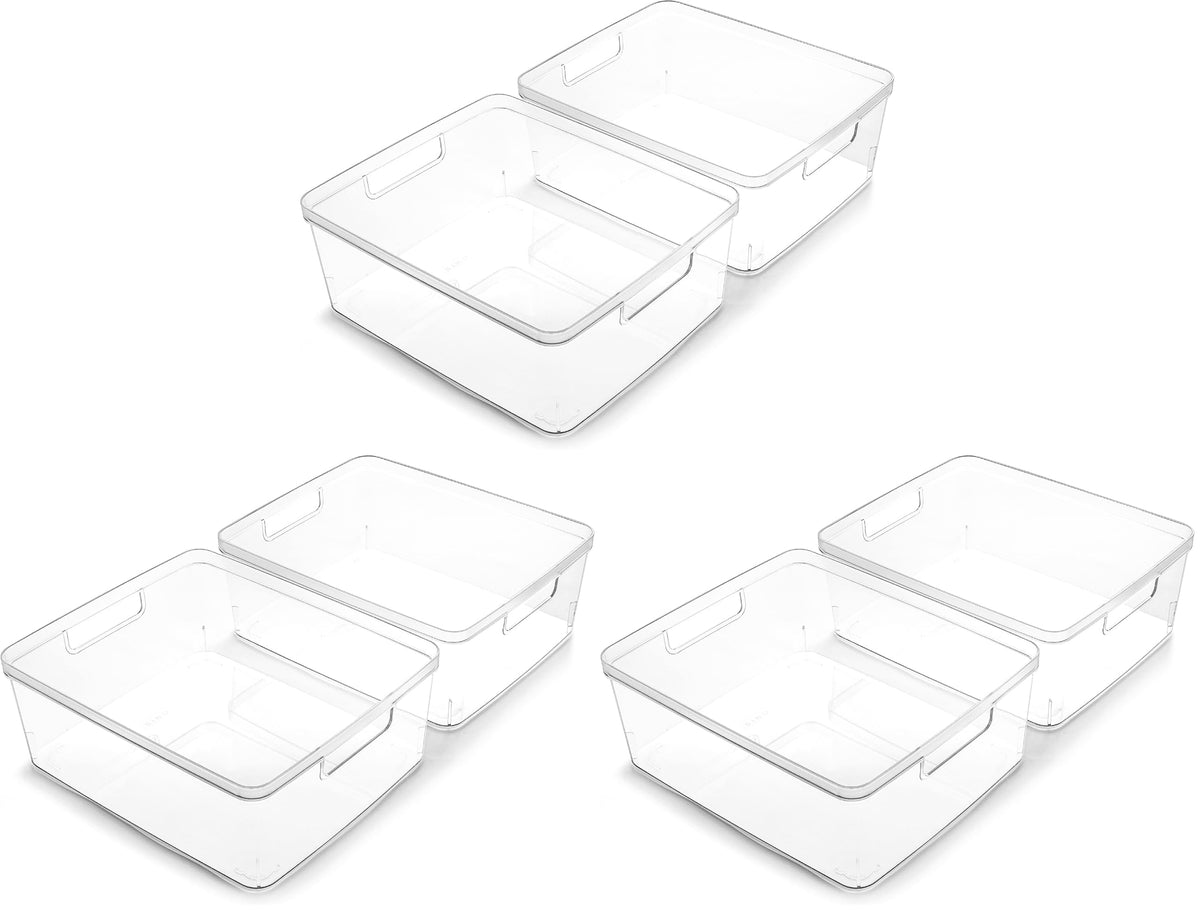 BINO | Plastic Storage Bins, X-Small - 5 Pack | THE LUCID COLLECTION | Multi-Use Built-In Handles BPA-Free Clear Storage Containers | Fridge Organizer | Pantry & Home Organization
