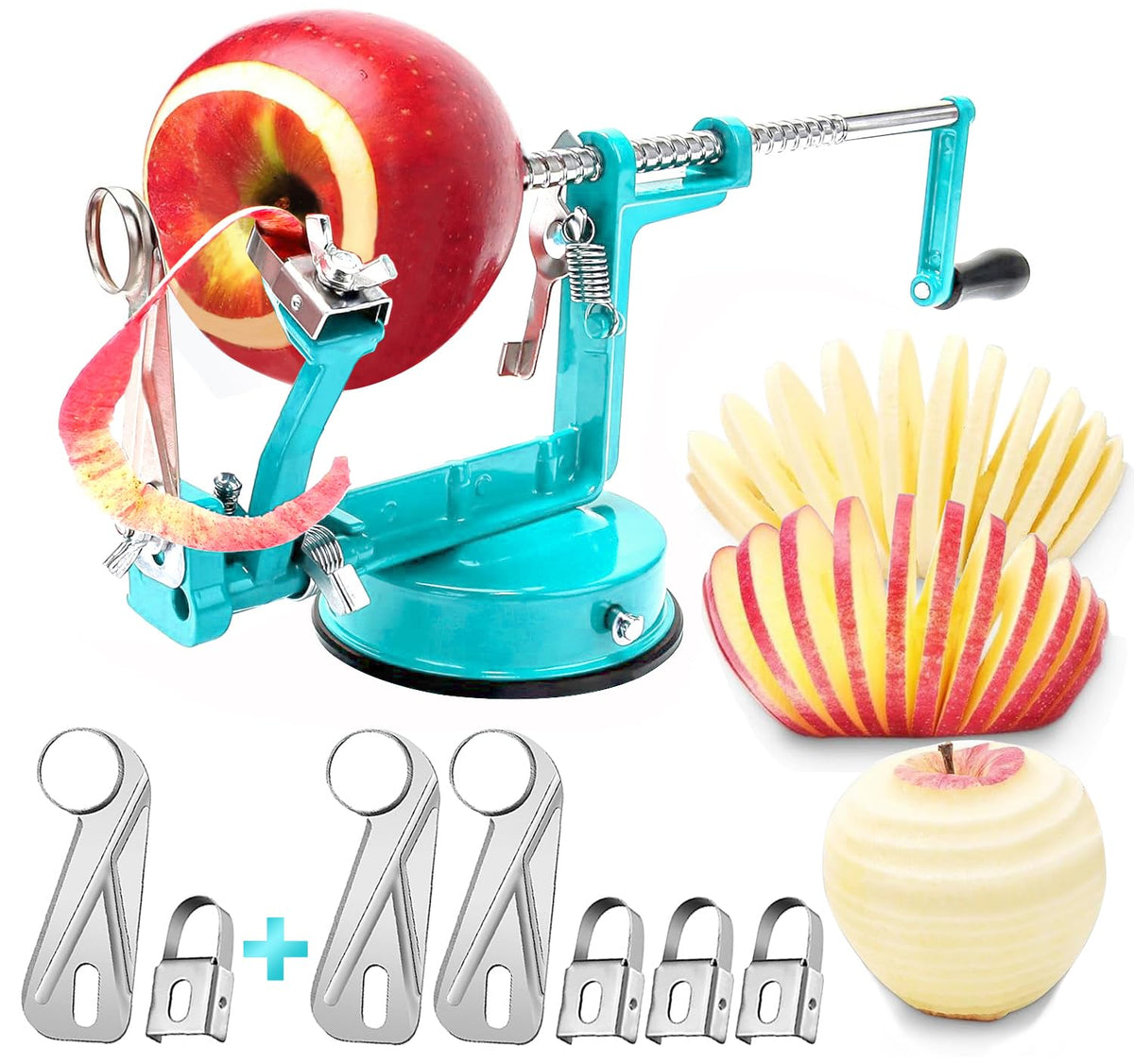Apple Peeler Corer, Long lasting Chrome Cast Magnesium Alloy Apple Peeler Slicer Corer with Stainless Steel Blades and Powerful Suction Base for Apples and Potatoes(Red)