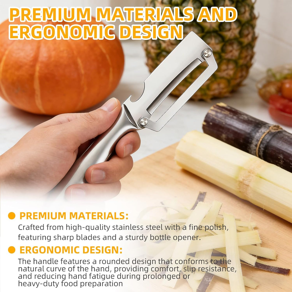 Heavy Duty Vegetable Peeler – Ultra Sharp ZeroFlex Thick Blade, Anti-Clog Wide Arched Edge for Pumpkin, Sugarcane, Pineapple – Metal Handle, Non-Slip Grip for Home, Camping, Thanksgiving