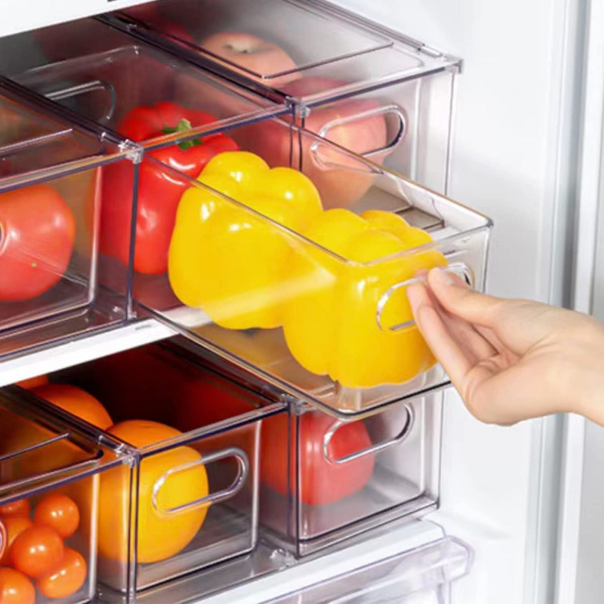 LALASTAR Refrigerator Organizer Bin with Pull-out Drawer, Large Fridge Organizer and Storage Clear, Stackable Pantry Organizer with Handle, BPA Free, 1 Pack, 6.34QT