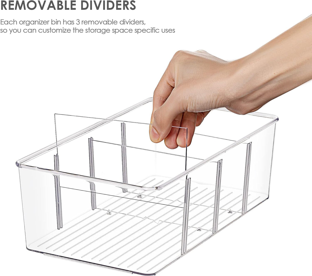 Vtopmart 4 Pack Food Storage Organizer Bins, Clear Plastic, 4 Compartments