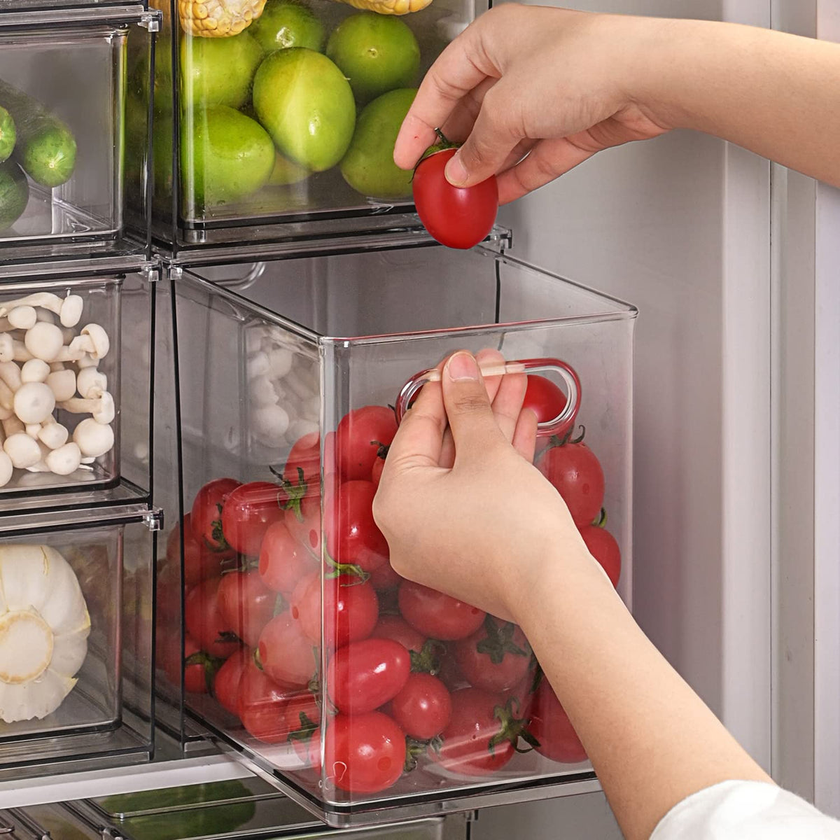 LALASTAR Refrigerator Organizer Bin with Pull-out Drawer, Large Fridge Organizer and Storage Clear, Stackable Pantry Organizer with Handle, BPA Free, 1 Pack, 6.34QT