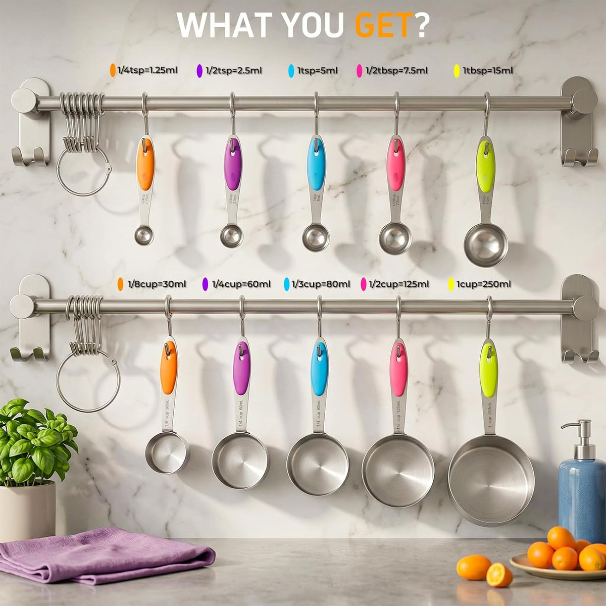 Stainless Steel Measuring Cups and Spoons Set, 10-Piece