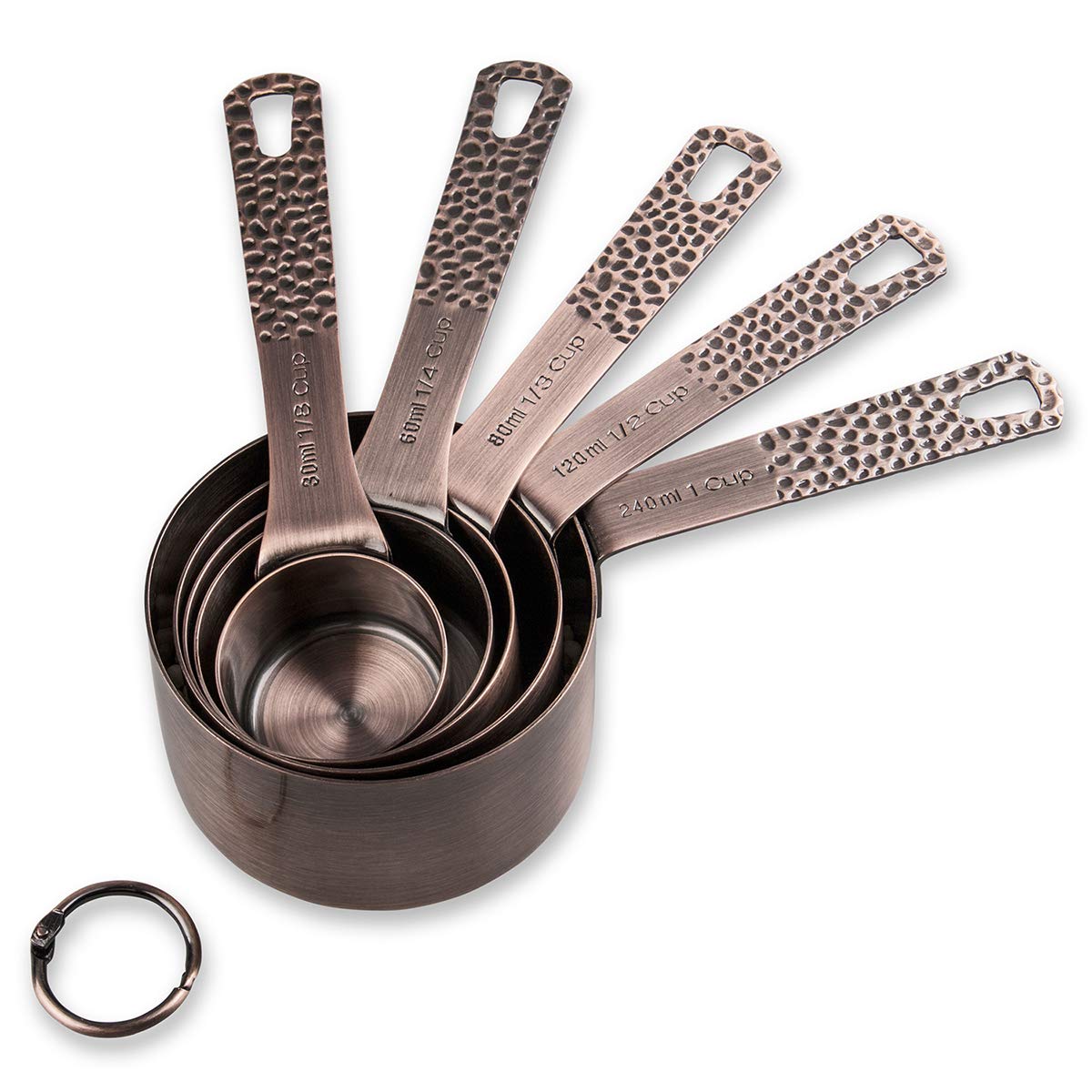 Copper Measuring Cups and Spoons Set, Metric & US Stainless Steel 5 Measuring Cups and 6 Measuring Spoons for Baking & Kitchen