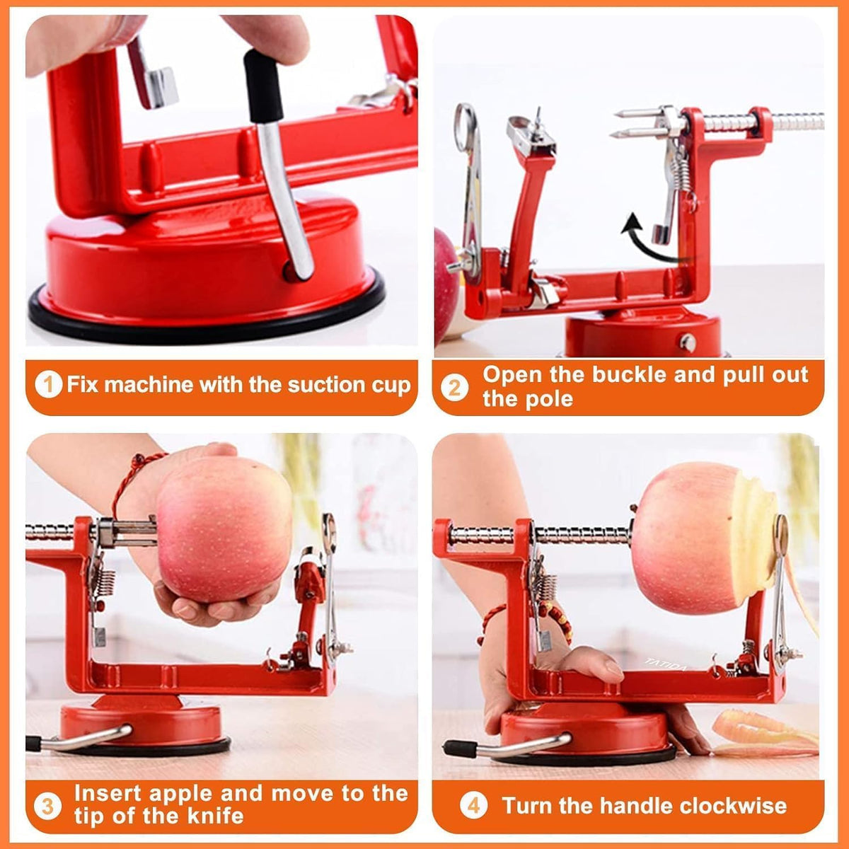 Apple Peeler Corer, 5 In 1 Apple Peeler Slicer Corer with Stainless Steel Blades and Powerful Suction Base for Apples and Potatoes(Ruby)