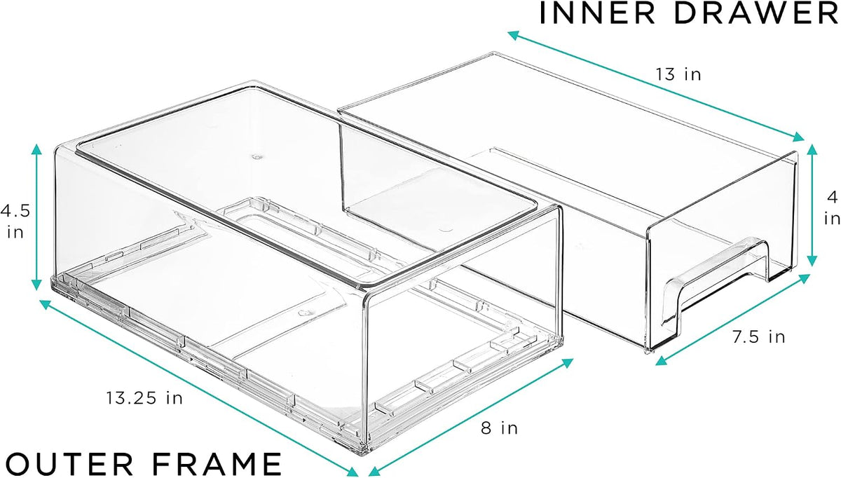 Sorbus Clear Stackable Storage Drawers for Refrigerator (Medium, 2 Pack)