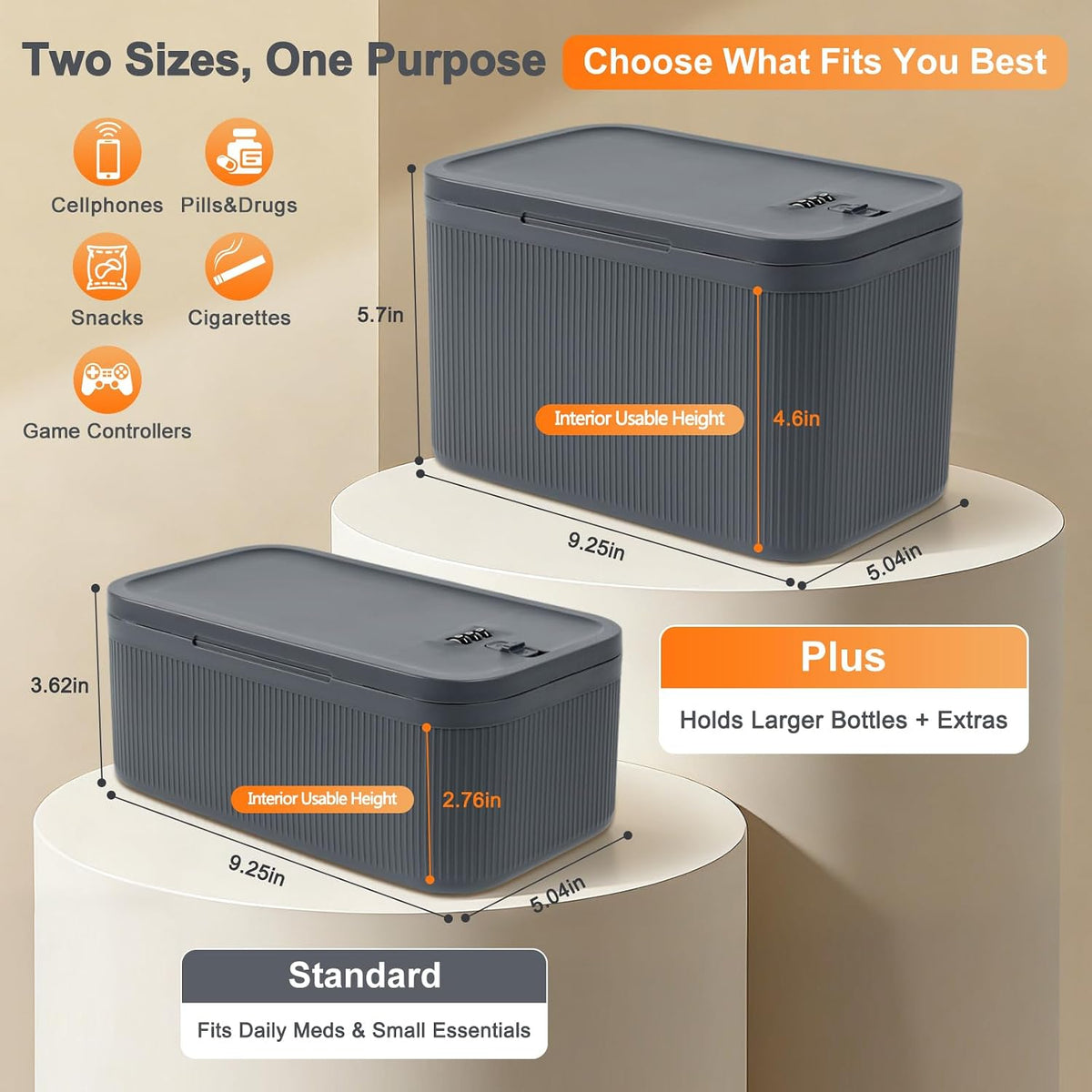 Upgraded Taller Lock Box for Medication, Phone Jail & Snacks – Large Lockable Storage Box with 3-Digit Combination Lock, Food-Safe BPA-Free Plastic– Medicine Lock Box for Home, Fridge, Travel