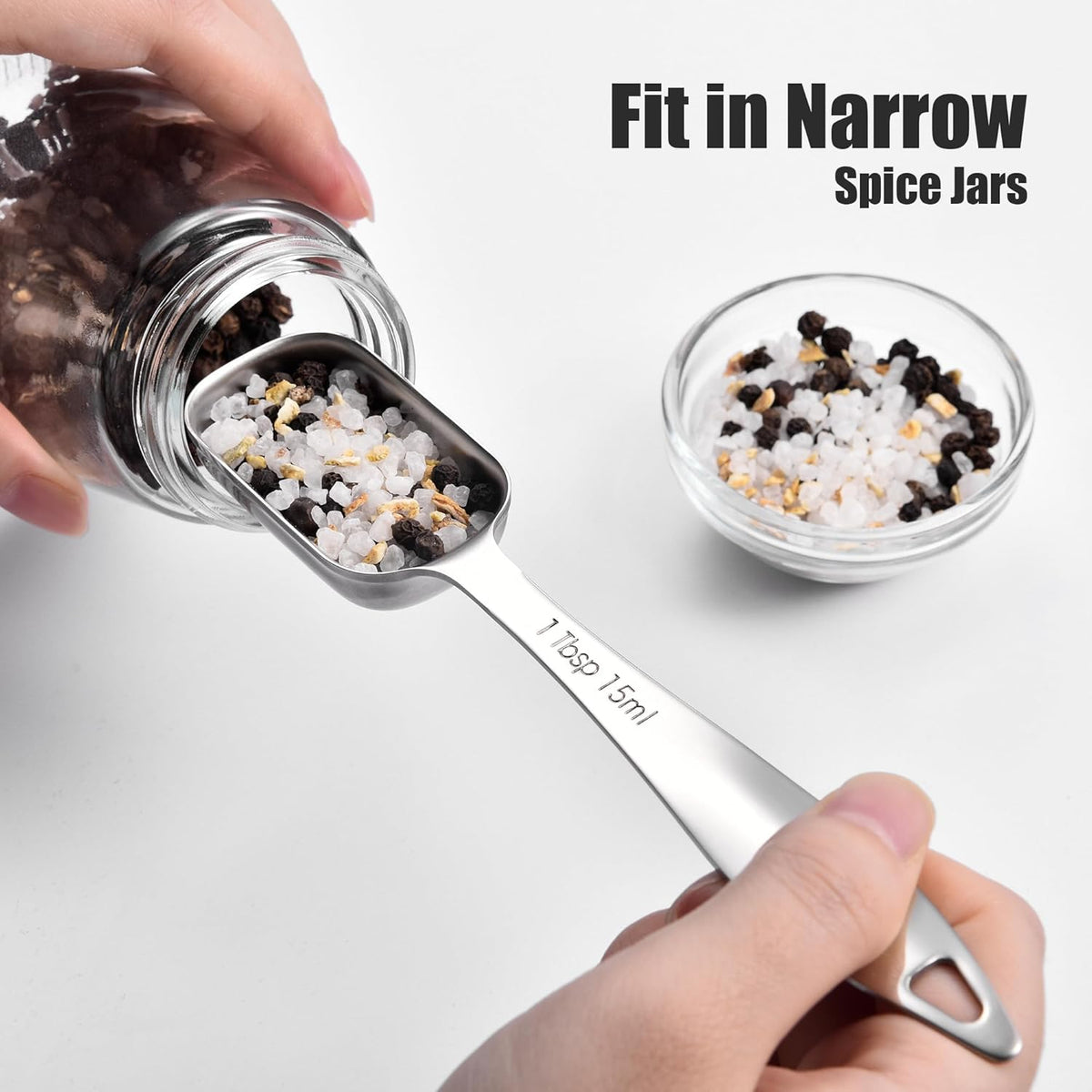 Doosu 18/8 Stainless Steel Measuring Spoons with Long Handle (Set of 8)