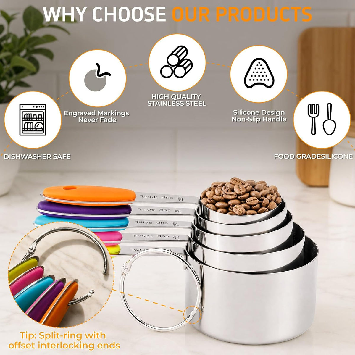 Stainless Steel Measuring Cups and Spoons Set, 10-Piece