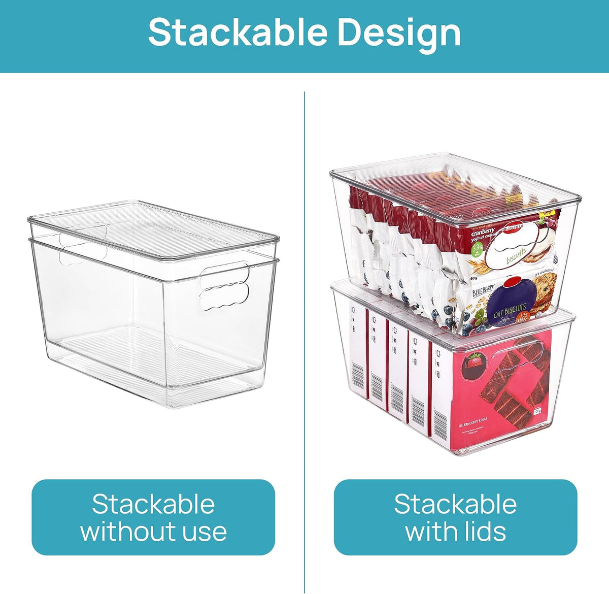 Vtopmart 4 Pack Clear Stackable Storage Bins with Lids and Handles, Large