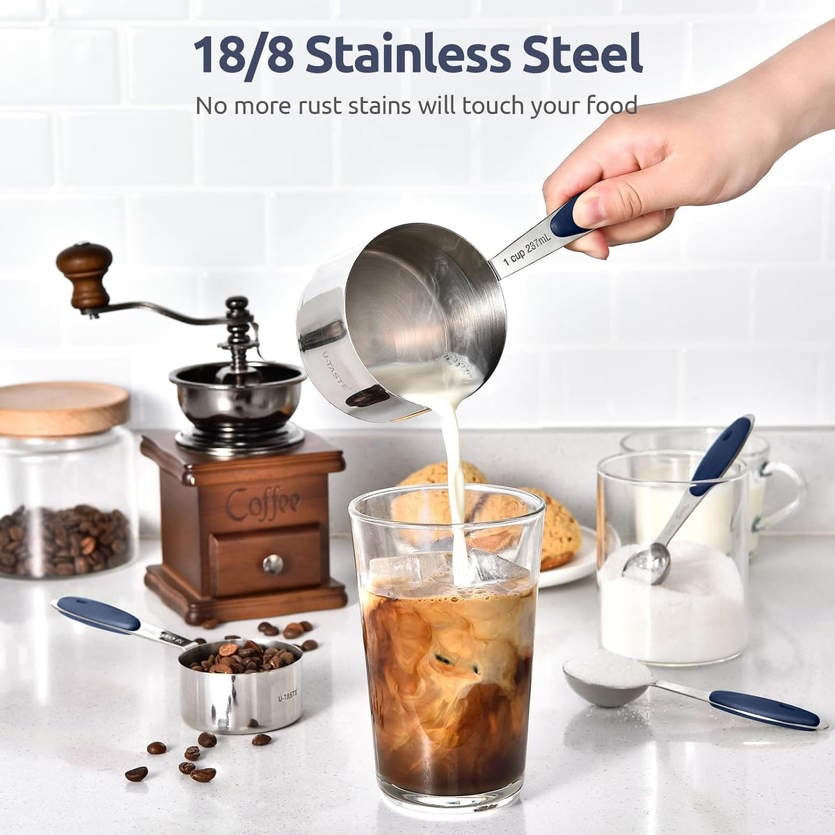U-Taste Measuring Cups Spoons Set, 18/8 Stainless Steel, 12Pc/Midnight Blue