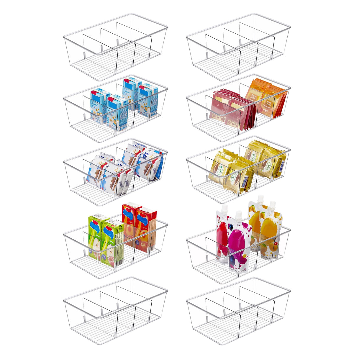 Vtopmart 4 Pack Food Storage Organizer Bins, Clear Plastic, 4 Compartments