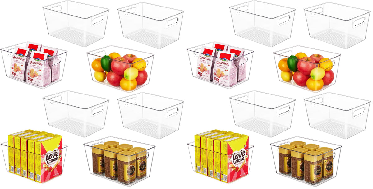 YIHONG Clear Plastic Storage Organizer Bins, 4 Pack Pantry Food Storage Bins with Handle for Kitchen,Refrigerator, Freezer,Cabinet Organization and Storage
