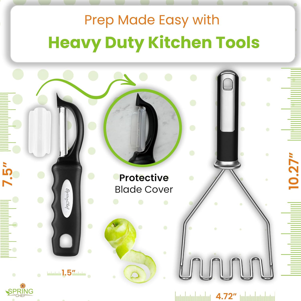 Spring Chef Stainless Steel Potato Masher & Durable Vegetable Peeler Set
