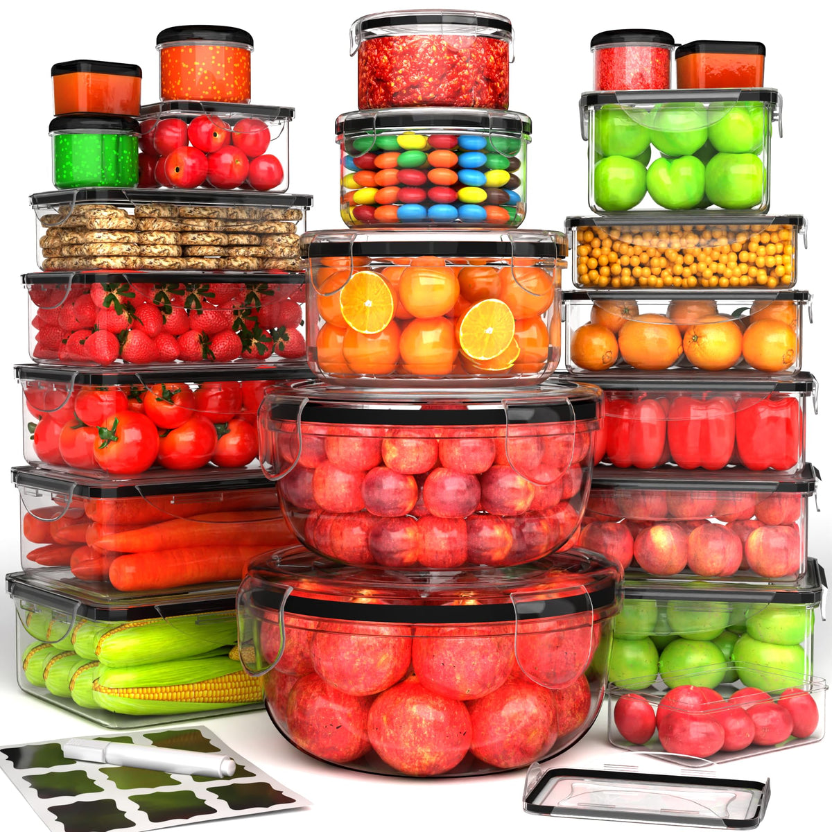 5 Pack Large Fruit Storage Containers for Fridge with Removable Colander