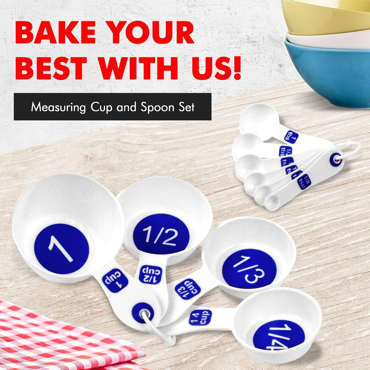 Chef Craft Easy to Read Plastic Measuring Cup Set, 10 Piece, white