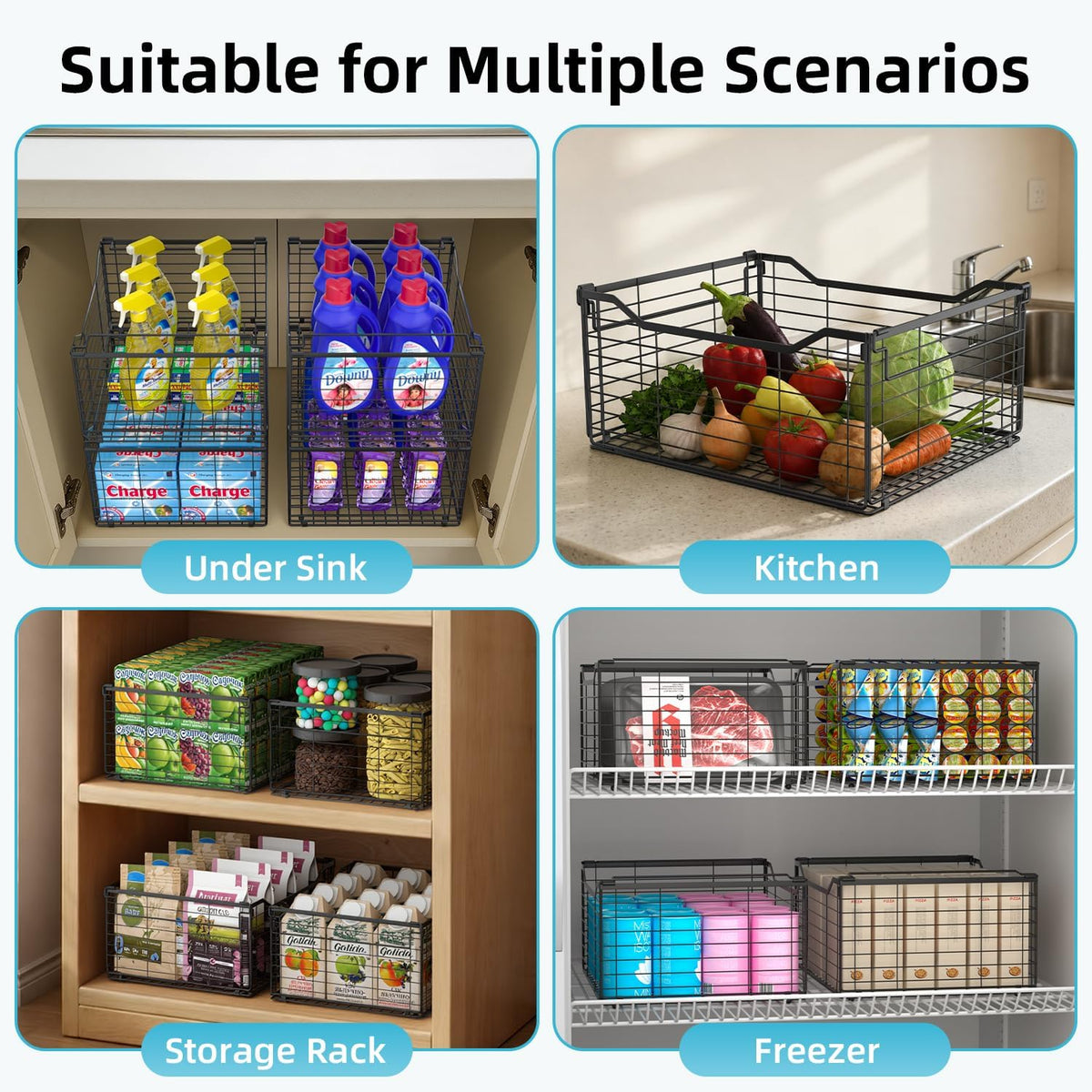Freezer Organizer Bins,3 Pack Large Deep Freezer Organizer Bins for 5/7/10 Cu.FT Deep Freezer,Easy Access,Stackable & Sturdy,Black
