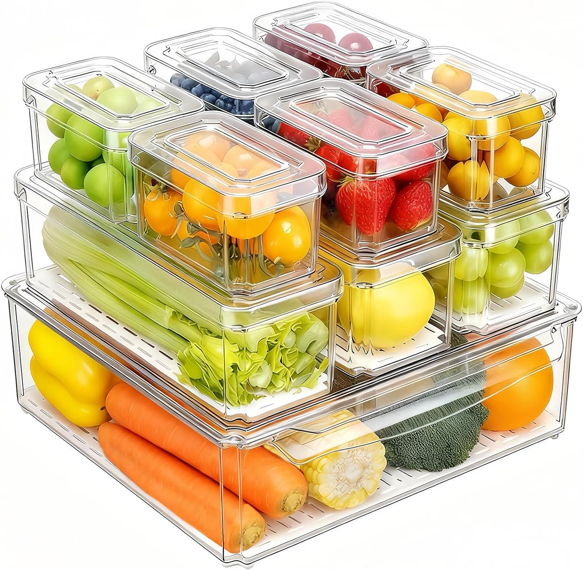 Pure Future 10-Pack Fridge Organizers and Storage Clear Container with Lids