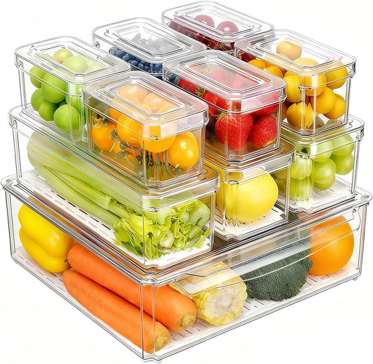 Pure Future 10-Pack Fridge Organizers and Storage Clear Container with Lids