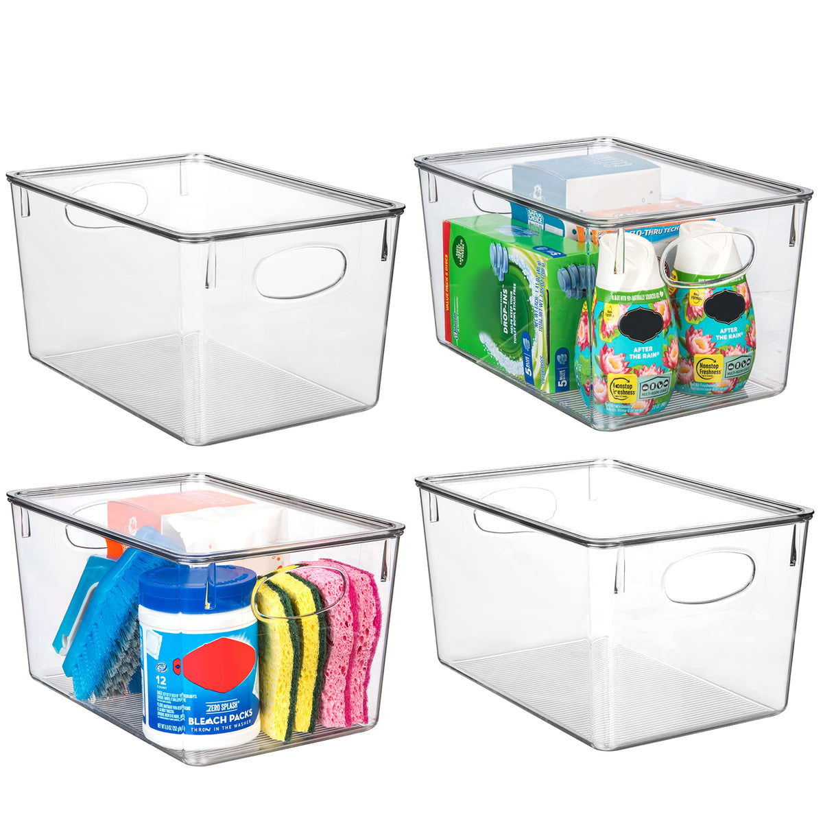 CLEARSPACE Plastic Storage Bins With lids – Perfect Kitchen Fridge Organizer, Pantry Organization, Cabinet Organizers (4 Pack)