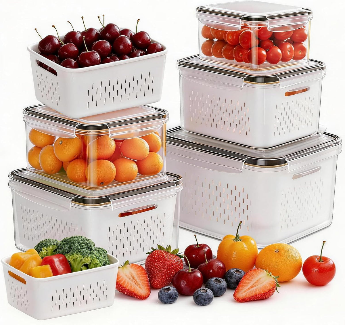 5 Pack Fruit Storage Containers for Fridge, Plastic Fruit Containers Set