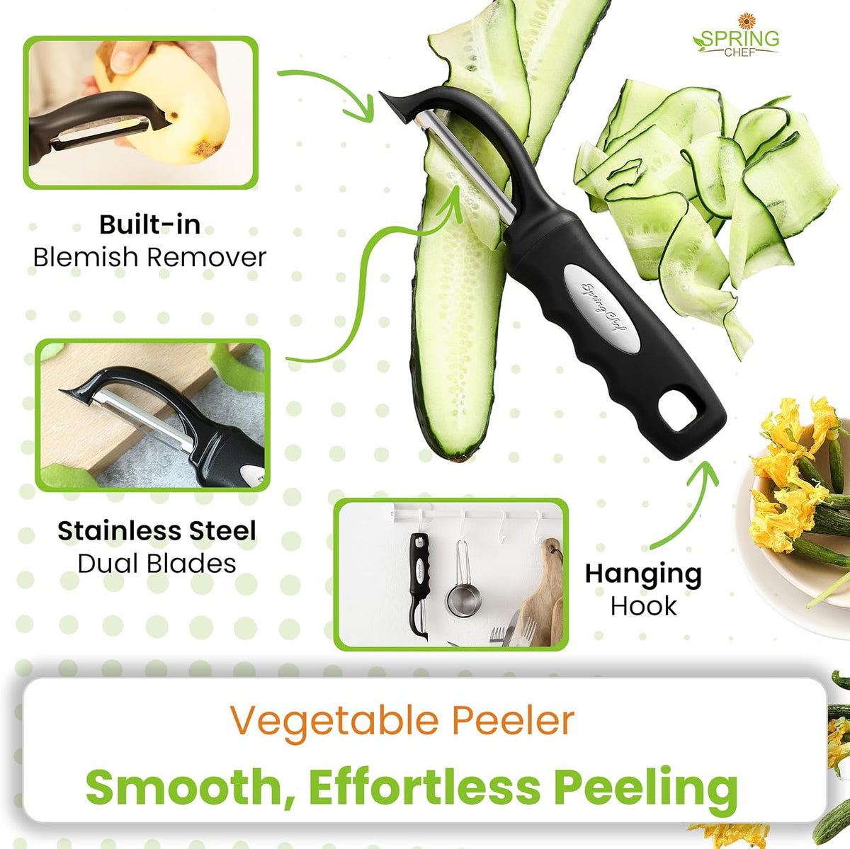 Spring Chef Stainless Steel Potato Masher & Durable Vegetable Peeler Set