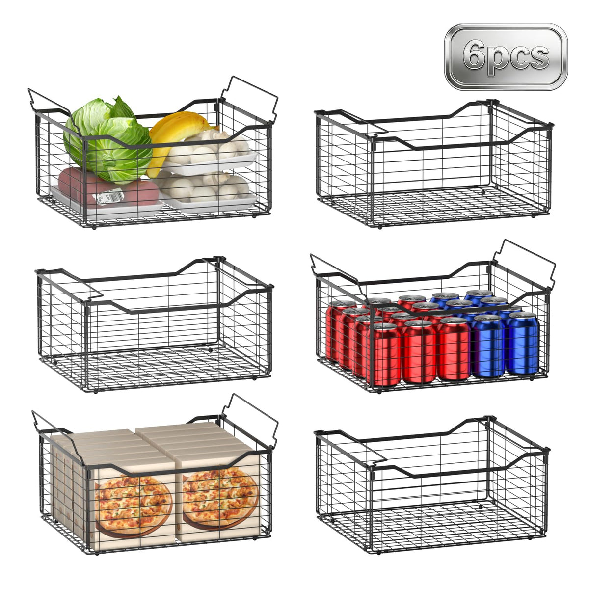 Freezer Organizer Bins,3 Pack Large Deep Freezer Organizer Bins for 5/7/10 Cu.FT Deep Freezer,Easy Access,Stackable & Sturdy,Black