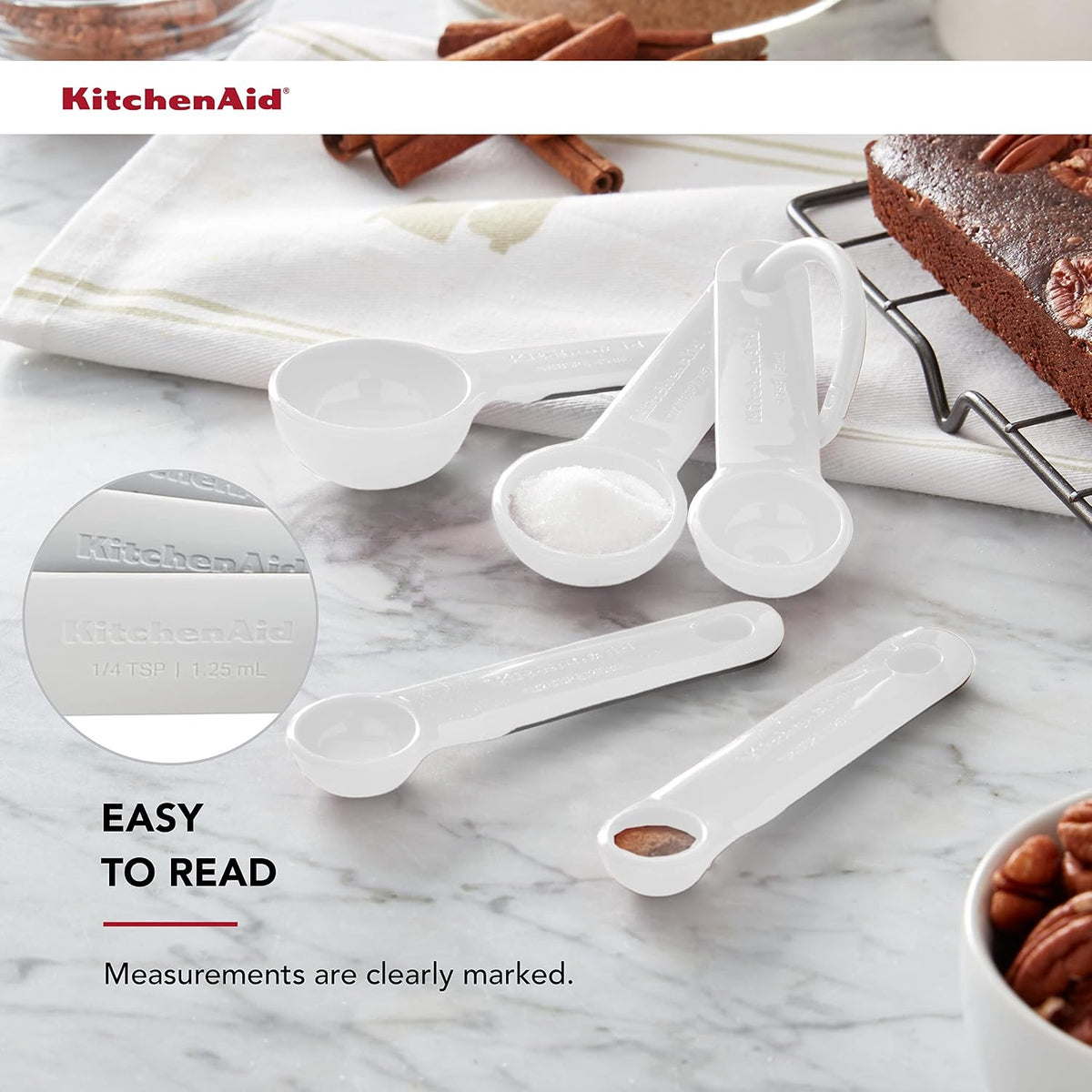 KitchenAid Plastic Measuring Spoons, Set Of 5, White