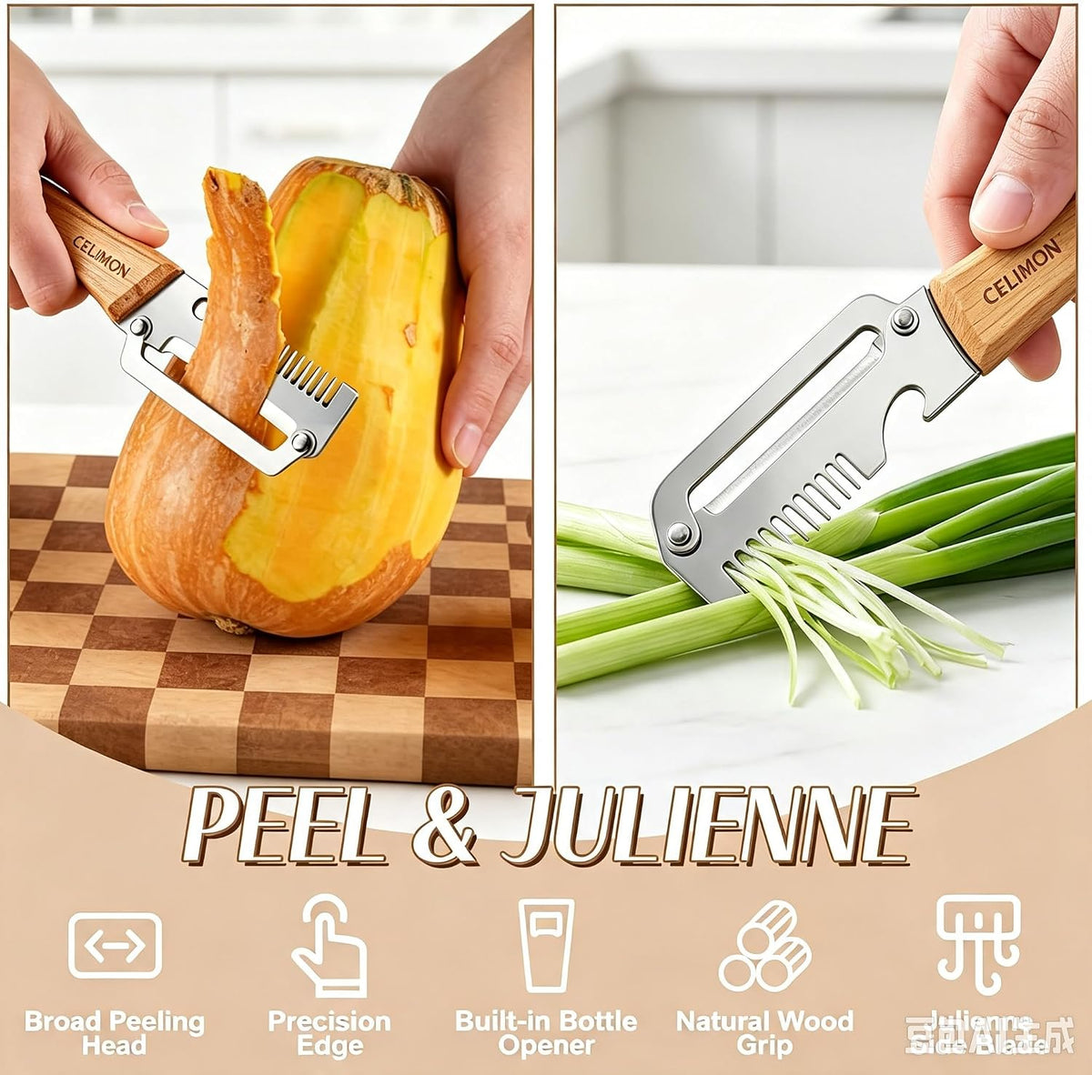 2Pcs multifunctional vegetable peeler, 2026 Upgrade peeler shredder,2.5mm stainless steel peeler With Scallion Shredder and Bottle Opener for Kitchen, Camping and Travel