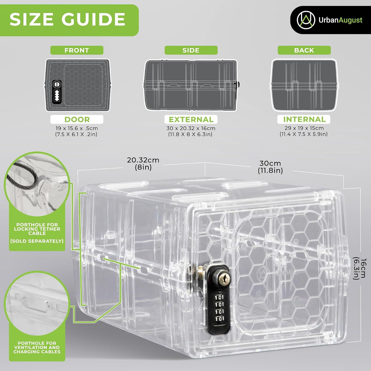 Urban August Combination Lock Box For Food & Medicine - Dual Combination & Keyed, Made of Industrial-Grade Plastic, One Size (Clear)