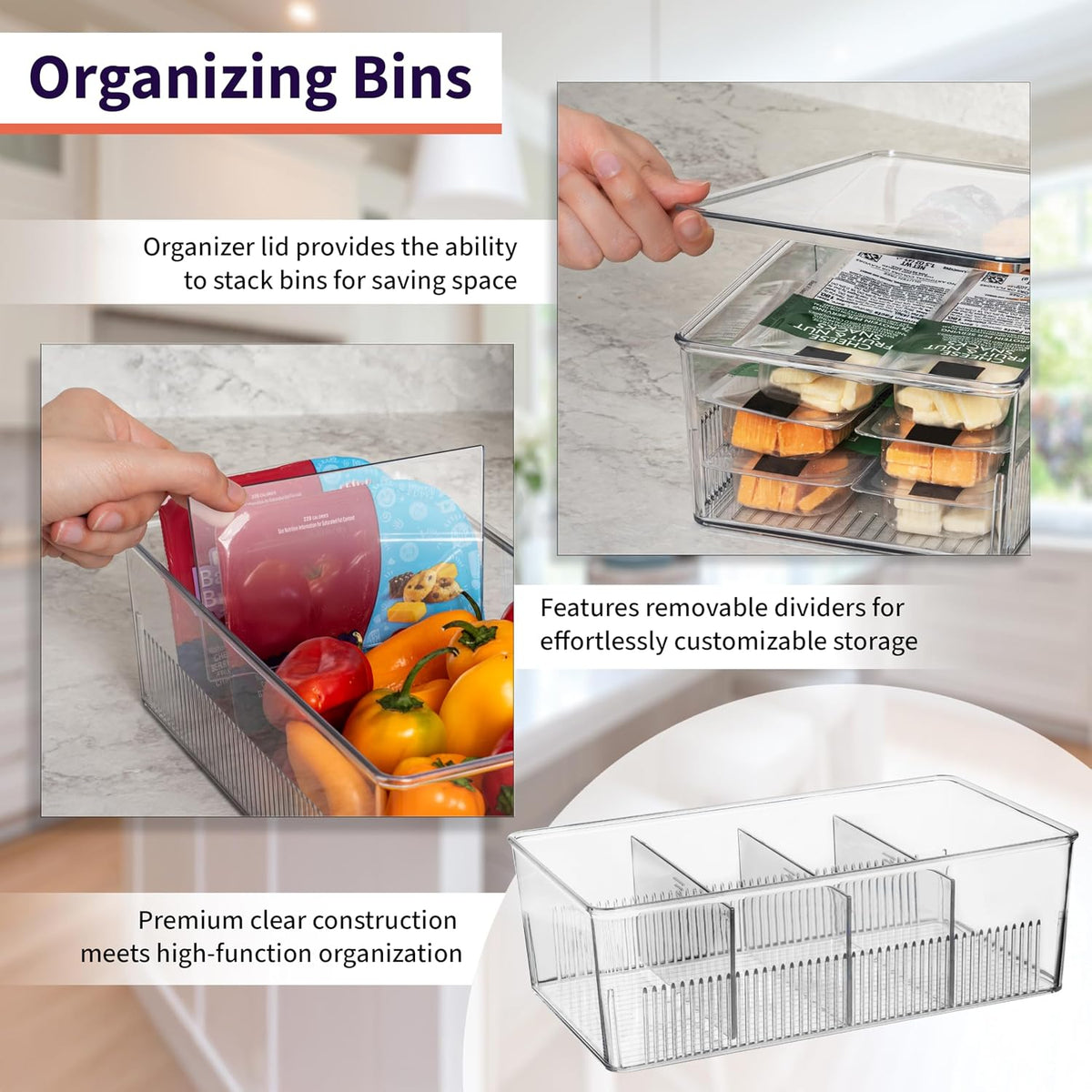ClearSpace Pantry Organizer Storage Bin with Divider & Lid, 2 Pack