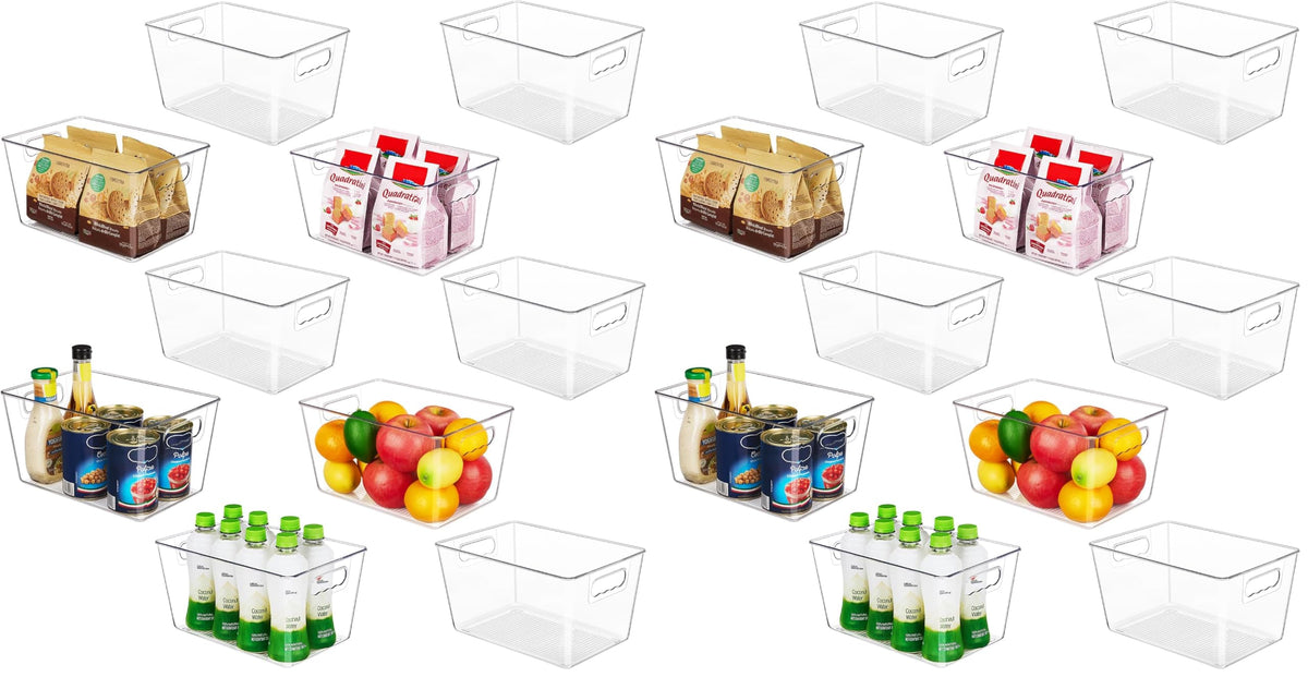 YIHONG Clear Plastic Storage Organizer Bins, 4 Pack Pantry Food Storage Bins with Handle for Kitchen,Refrigerator, Freezer,Cabinet Organization and Storage