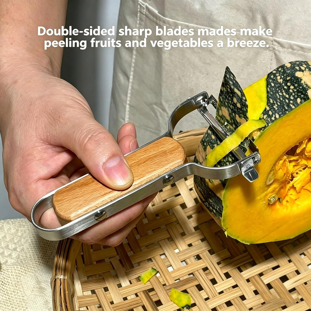 Large Y Veg Peeler, Wide Serrated Stainless Steel Blade Wood Handle